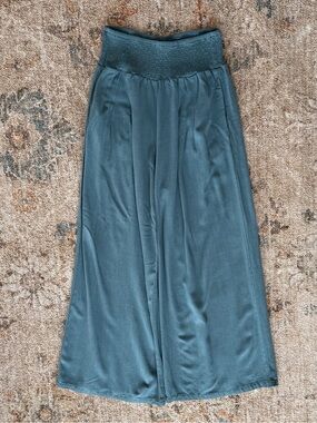 Elastic Waist Linen-Rayon Wide Leg Pants - pockets.